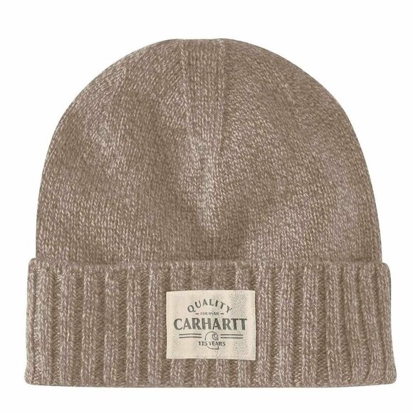 Carhartt Wool Knit Quality Patch Beanie Hat Stocking Cap Flaxseed/Oat Milk Marl - Picture 1 of 4
